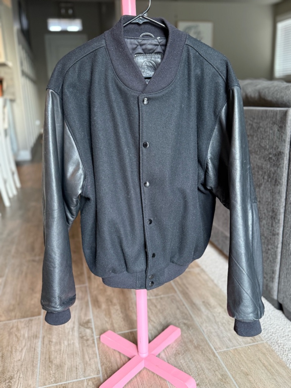 Golden Bear Varsity Jacket Wool Leather Sleeves Black USA Mens M Vintage